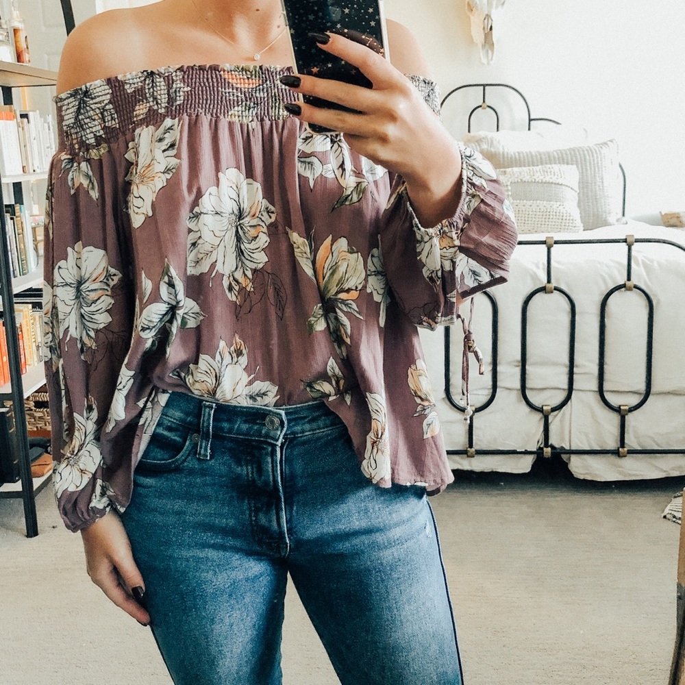 Off the shoulder floral print blouse